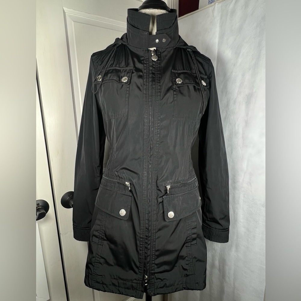 Laundry By Shelli Segal Black Utility Jacket with Hood Size SP